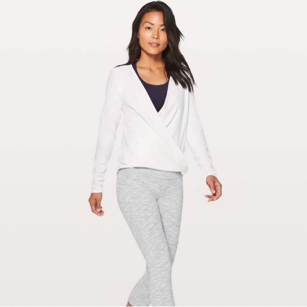 Lululemon Full Freedom White Long Sleeve Yoga Open Flowy Wrap Shirt Top Large XL